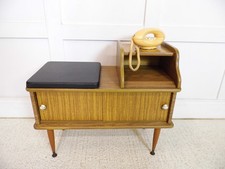 Vintage retro Telephone seat bench storage cupboard 1970s teak effect Hall seat