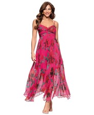NWT Xscape V-Neck Empire-Waist Pleated Gown Fuchsia/Green 8