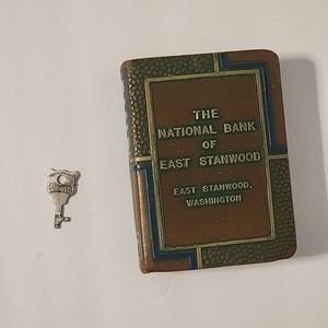 Antique Vintage Bankers Utilities Co Book Coin Bank w/ Key 1923 Stanwood WA