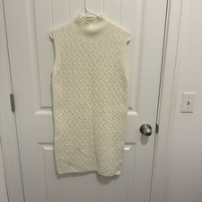 Pink Lily Women's Ivory Cable Knit Sleeveless Sweater Dress Mock Neck Size S
