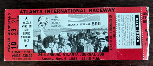 NASCAR Ticket Stub 1983 Atlanta 500 Atlanta International Raceway Bobby ...