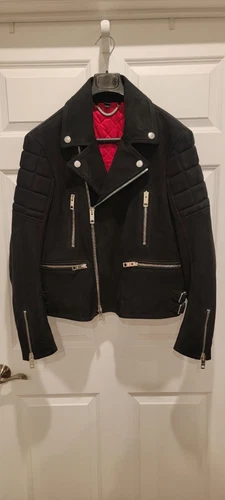 UOMO RARO! BURBERRY PRORSUM SEUDE MOTO TRAPUNTATURA NERO IT TG 52 NUOVO SENZA ETICHETTE MAI INDOSSATO!