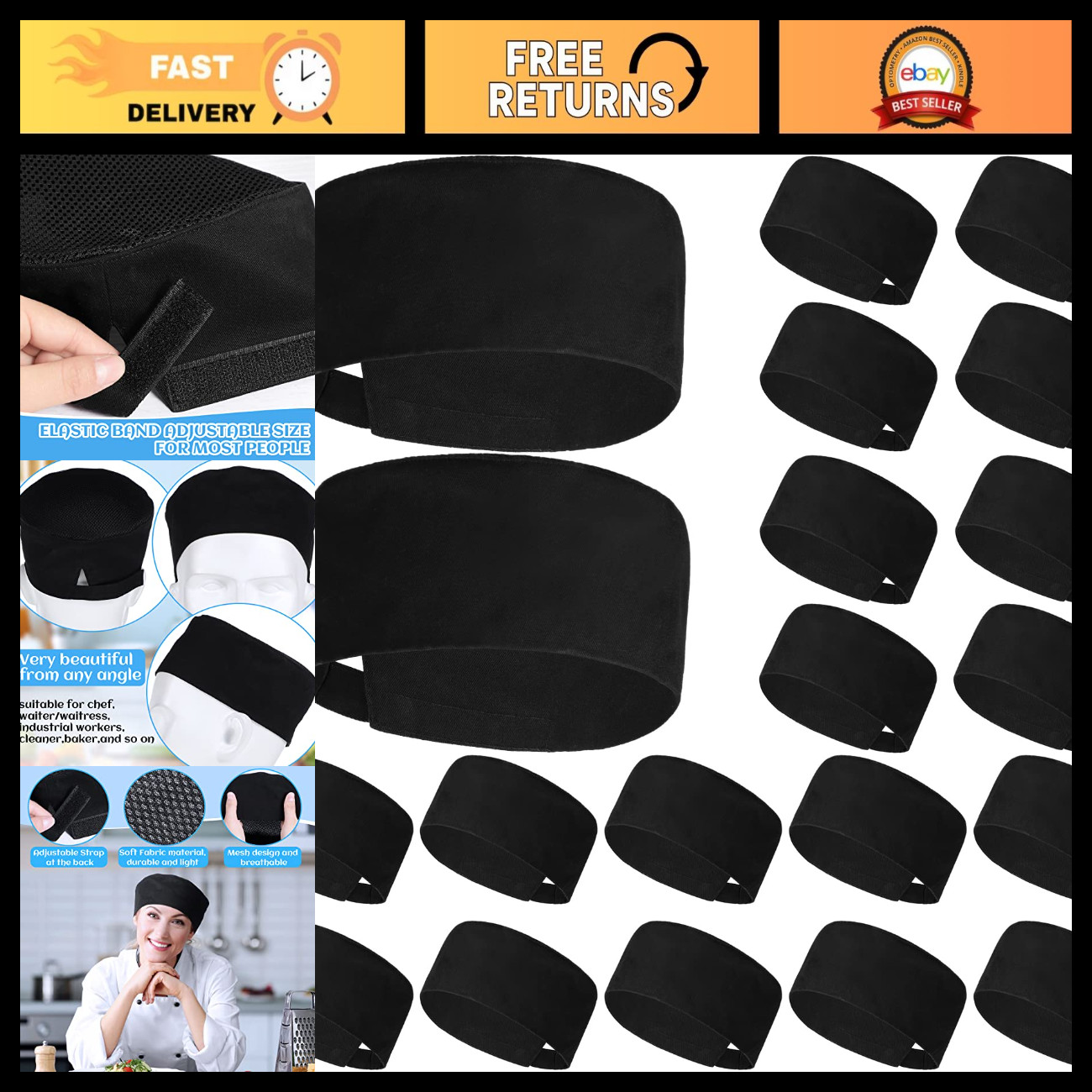 Adjustable Unisex Chef Hat - Kitchen Cooking Cap, Culinary Headwear, Food Prep
