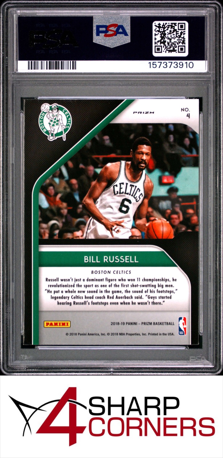 2018 PANINI PRIZM HALL MONITORS SILVER #4 BILL RUSSELL CELTICS HOF PSA 10 view 2