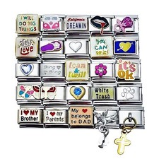 9mm Italian Charms Assorted Words Sayings Family Glitter Hearts Dangles Col 23