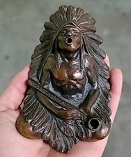 Vintage Incense burner Native American Indian Chief Bronze Over Spelter Metal