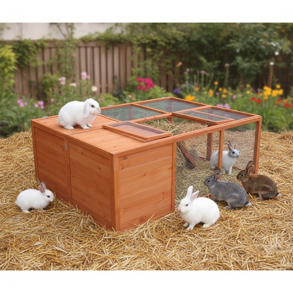 Hasenkäfig 111x75x47 Cm – Laufstall Für Kaninchen, Meerschweinchen, Frettchen, Mit Spielbereich