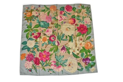 Gucci Scarf GUCCI Vintage Large Scarf Flora Print Flower Pattern Green Multi Jap