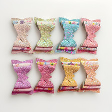 Multicolor Glitter Bow Hair Clip Set for Girls, Fabric/Sequin, Colorful Theme