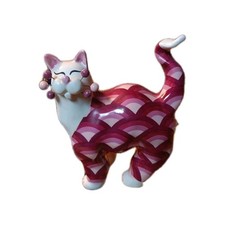 Annaco Creations Whimisclay Ceramic Red Pink Cat Lacombe Vintage 2003 Decor