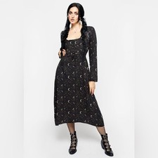 Disturbia Sickle Moon Corset Midi Dress Black/Brown Fall Goth Size 14