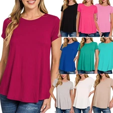 ZENANA 8521 Flowy Round Hem Rayon Short Cap Sleeve Knit Top Tee Essential Shirt