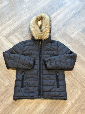 Schott NYC Black Puffer Parka Damen Kunstfell Kapuze Stepp Wintermantel