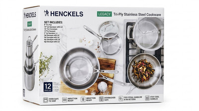 Henckels Tri Ply Clad 12pc Cookware Set Stainless Steel Pots Pans Set