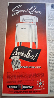 1949 print ad - Speed Queen wringer washer laundry Barlow & Seelig advertising