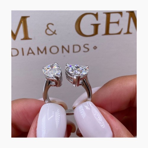 Diamond Ring VS1 E IGI Certified Heart 4 Ct lab created 2Stone 14K White Gold - Picture 3 of 13