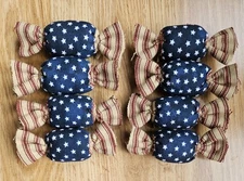 Plaid Primitive Bowl Filler Ornies 8 Candy Americana Red Tan Blue Tier Tray Deco