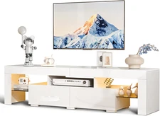VINGLI LED TV Stand, 63'' High Glossy Modern Entertainment Center with LED Light