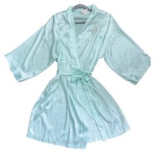 Vintage LA Intimates Womens Satin Wrap Robe Mint Green XL Bridal Wedding