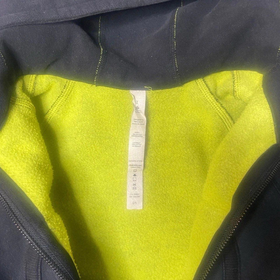 Lululemon Scuba Hoodie II Womens 2 Black Neon Fleece Lined Full Zip Sweatshirt - Image 3 of 4