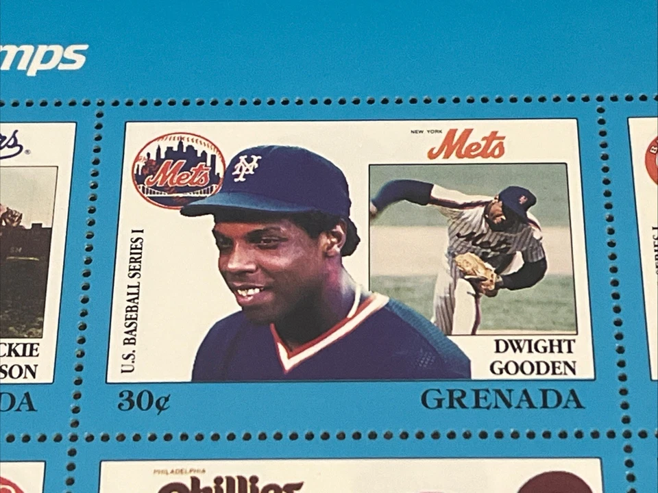 Juego de 9 estampillas de jugadores de béisbol de las Grandes Ligas 1988 primera serie colección de Granada Foto 3 de 4