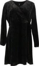 Halston Petite Crushed Velvet Blouson Slv Dress Black PL NWOT (926)