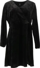 Halston Petite Crushed Velvet Blouson Slv Dress Black PL NWOT (926)