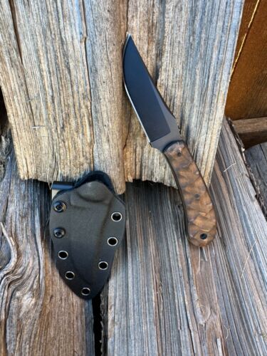 Compact Tactical Knife, 2.94" SS Blade-Blk, Maple Handle, Silent Sheath - Texas