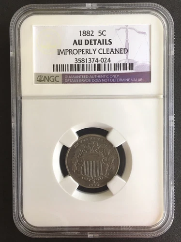 1882 Shield Nickel AU NGC Details Improperly Cleaned