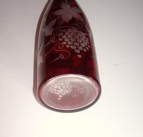 Egermann Bohemian Czech Cut to Clear Red Crystal Glass Decanter Bottle - Picture 2 of 4