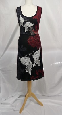 DESIGUAL BLACK JERSEY BUTTERFLY MOTIF JERSEY A-LINE DRESS L