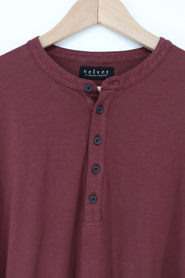 VELVET By Graham &Spencer Mens Bernie Long Sleeve Henley Top Tee Brown