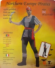 Northern Europe Pirate Halloween Costume One Size Shirt Pants Scarf Waist Sash