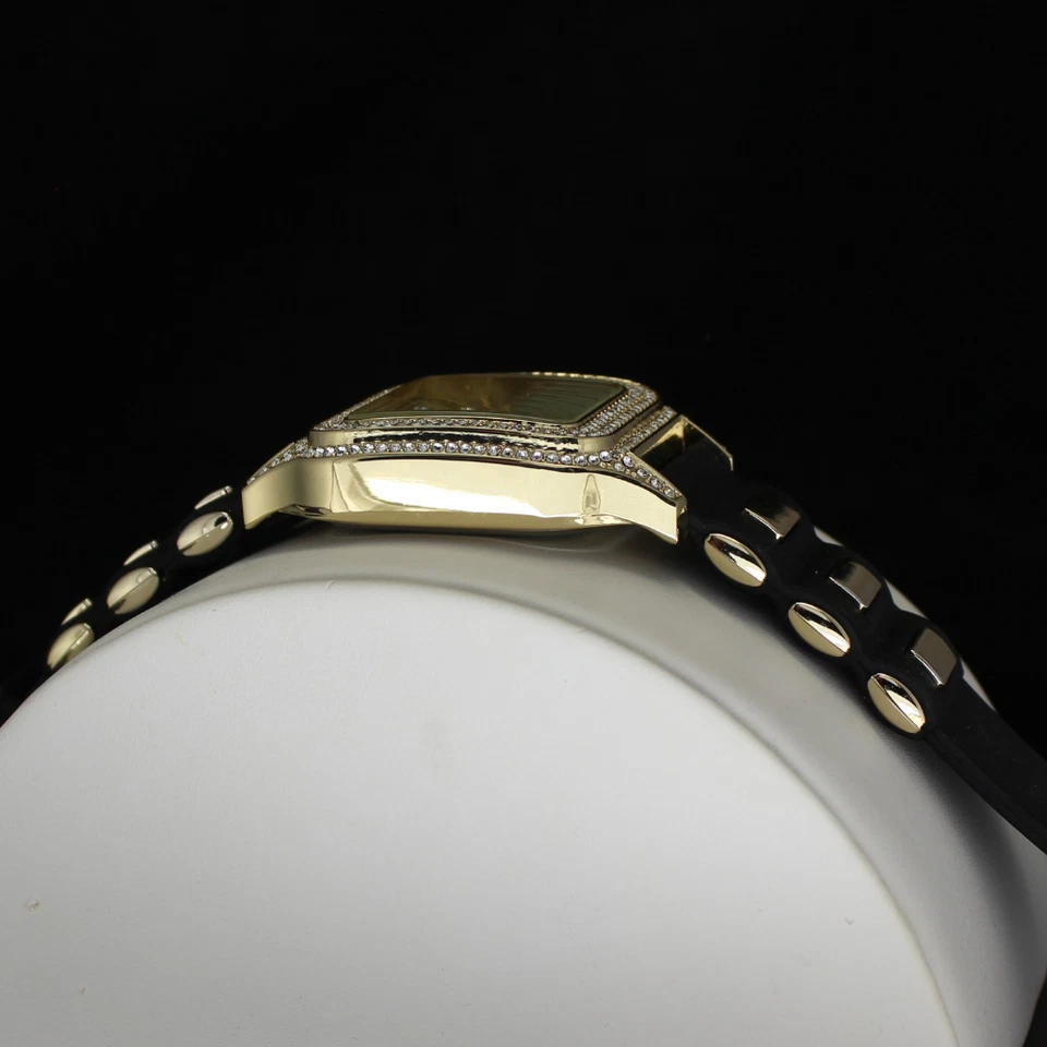 Reloj de lujo de cuarzo con correa de goma enchapada en oro analógico de 40 mm con bisel cuadrado de 2 filas para hombre Foto 4 de 4