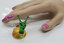 Vintage Miniature Art Glass Snail Figurine Sculpture Green Yellow 1 1/4