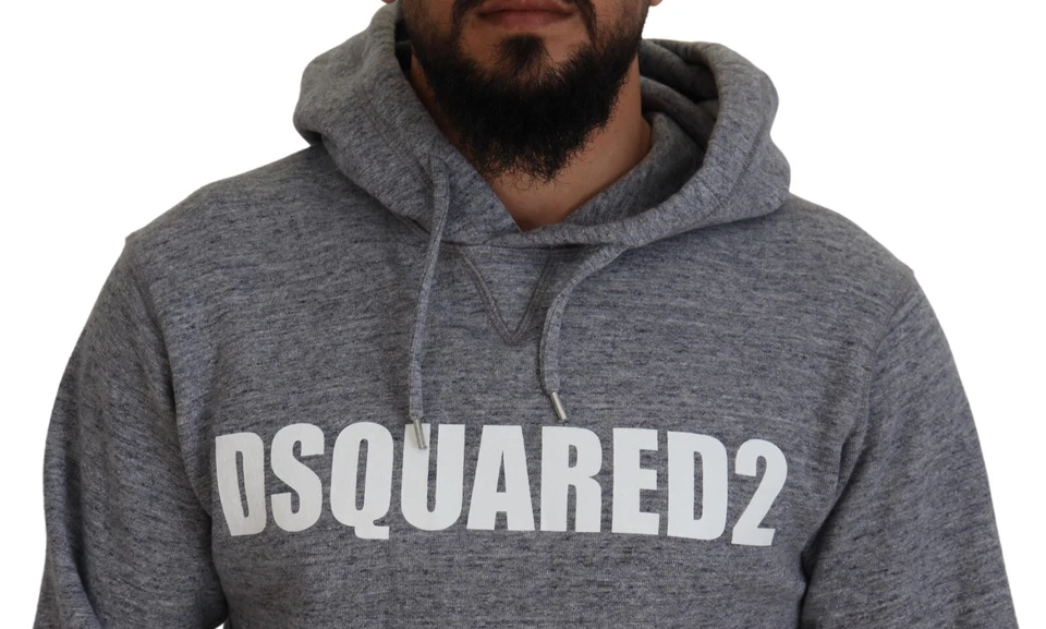 DSQUARED2 Sweater Gray Cotton Hooded Logo Print Men Pullover IT48/US38/M 670usd - Image 4 of 4