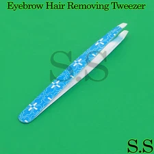 3× Pro Tweezer White/Blue Slanted Tip Eyebrow Hair Removing Beauty Instrument