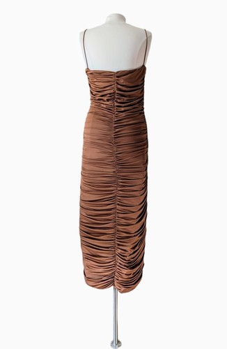 NWOT Dress Ruched Bodycon Rust Brown Spaghetti Strap Midi Sexy Stretch XL - Picture 3 of 7