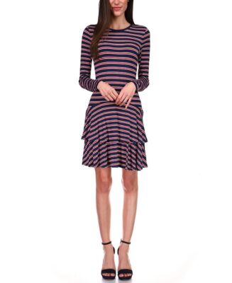 Michael Kors Striped Tiered Skirt Pullover Viscose Dress Petites