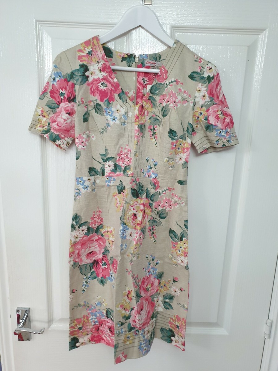 Size Cath Kidston Floral Rose Tea Dress Textured Cotton 50s 60s Style rrp  £75