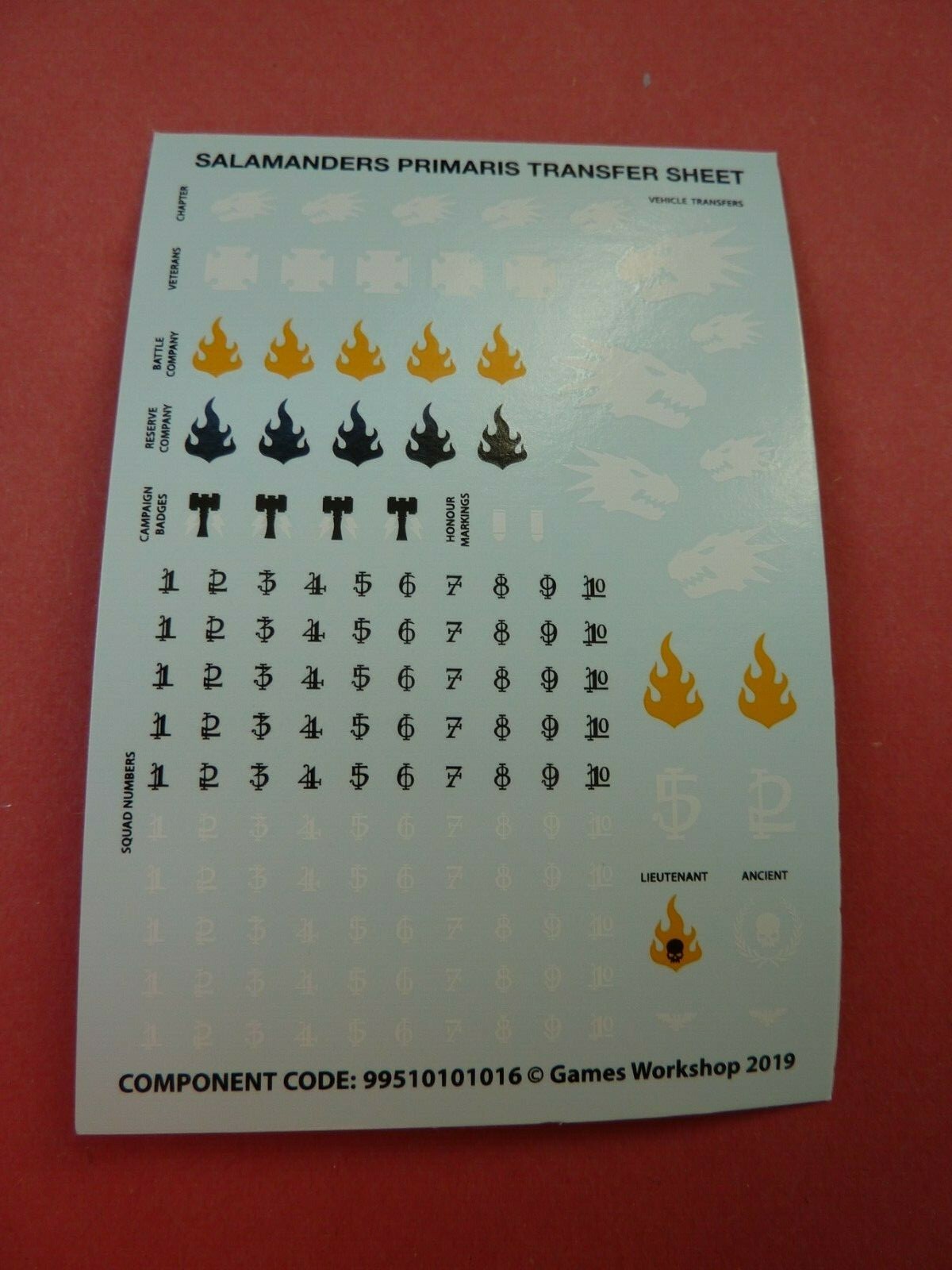 Space Marine PRIMARIS SALAMANDERS UPGRADE TRANSFER SHEET Bits 40K