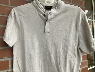 Massimo Dutti Mens Cotton/Silk Knit T shirt Cream Size M