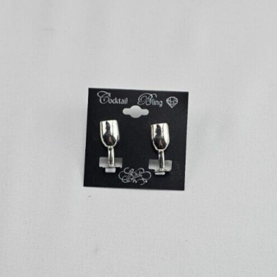 Cocktail Bling Wine Glass Earrings Faux Silver Fun Jewelry for Wine Lovers