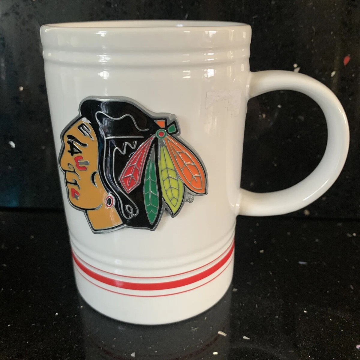 Chicago Blackhawks NHL White Ceramic Metallic Logo Emblem Coffee Mug Cup 16  Oz | eBay