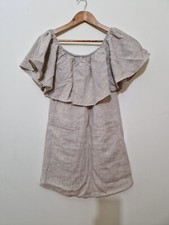 Reformation Womens Dress Size XS Linen Bardot Ruffle Nude/Taupe Strapless Shift