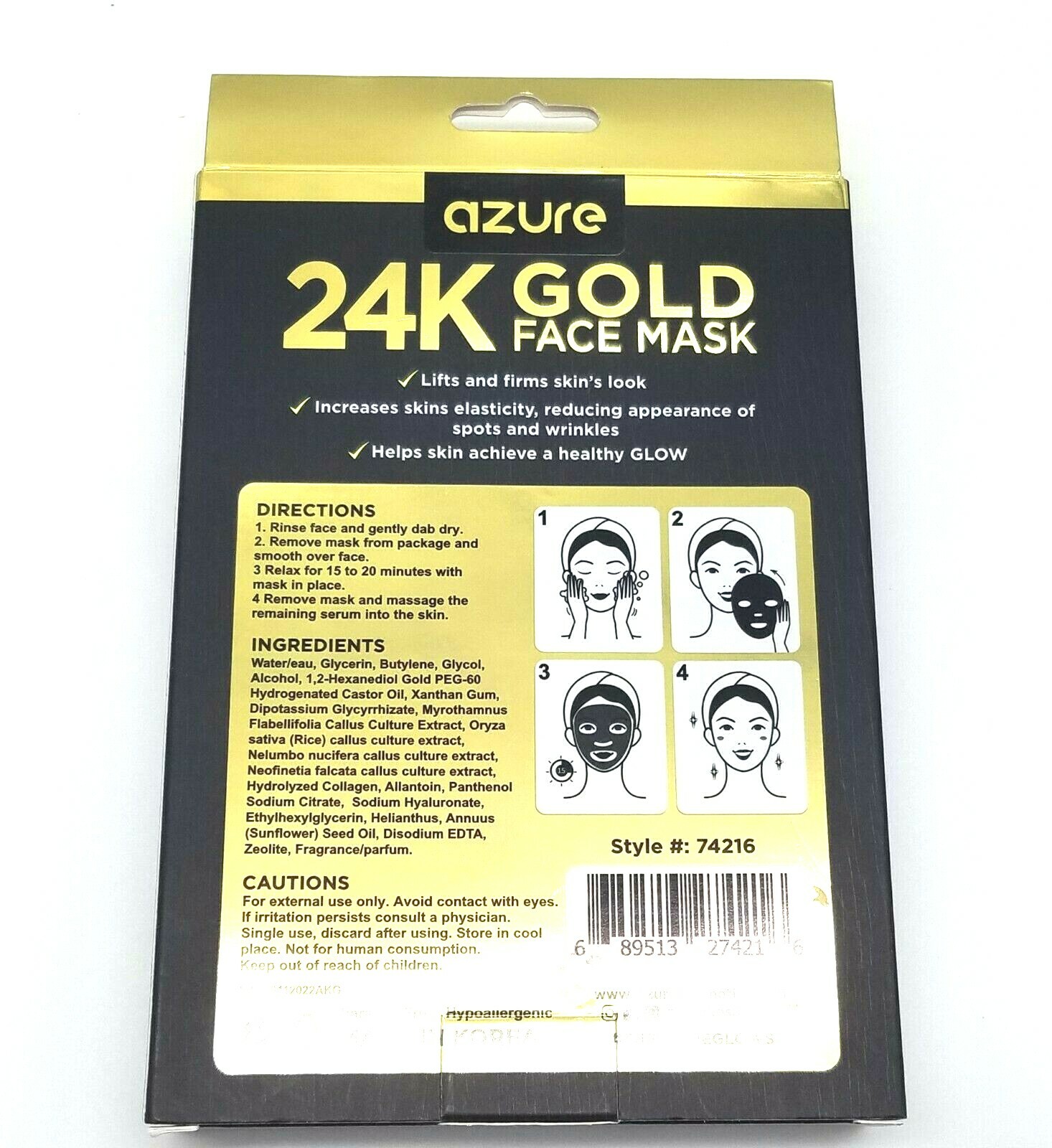 Azure Cosmetics 24K Gold Firming Face Masks 5 Masks | eBay