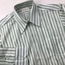 True Vintage Marlboro Shirt Mens 16 - 34 Green White Striped Poly Button Up 70s