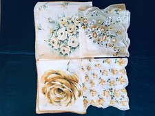 Set of 4 Vintage Estate Hanky Hankie Handkerchief Yellow Rose Flower Floral 3