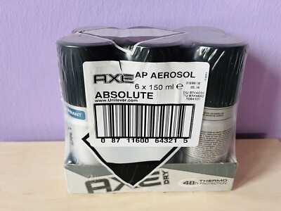 Axe Absolute Dry Deodorant Body Spray (6x150ml), Foiled, Rare, New