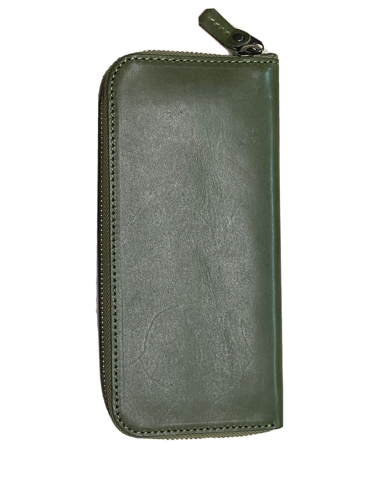 Tochigi Vegetable Tanned Leather Round Zipper Wallet Purse in Khaki by Valentin-image